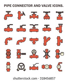 Pipe icon and flange fitting. Include control valve and pressure gauge or manometer. For pipeline construction and transportation liquid or gas i.e. crude, oil, natural gas, sewage, wastewater etc.