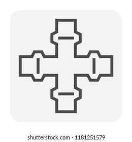 Pipe icon and flange fitting for pipeline connection with valve and other pipe. Using for transportation liquid or gas i.e. crude, oil, natural gas, sewage, wastewater, plumbing. 64x64 pixel icon.