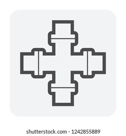 Pipe icon and flange fitting for pipeline connection with valve and other pipe. Using for transportation liquid or gas i.e. crude, oil, natural gas, sewage, wastewater. Also for plumbing, irrigation.