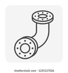 Pipe icon and flange fitting for pipeline connection with valve and other pipe. Using for transportation liquid or gas i.e. crude, oil, natural gas, sewage, wastewater, plumbing, irrigation. 64x64 px.