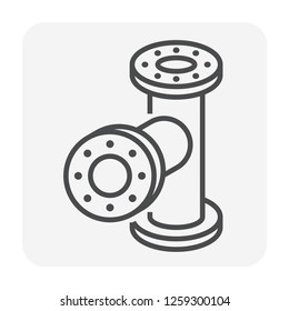 Pipe icon and flange fitting for pipeline connection with valve and other pipe. Using for transportation liquid or gas i.e. crude, oil, natural gas, sewage, wastewater, plumbing, irrigation. 64x64 px.