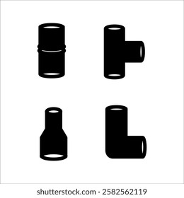 Pipe icon and flange fitting for pipeline connection with valve and other pipe. Using for transportation liquid and gas i.e. crude, oil, natural gas, sewage, with white background