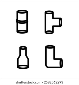 Pipe icon and flange fitting for pipeline connection with valve and other pipe. Using for transportation liquid and gas i.e. crude, oil, natural gas, sewage, with white background