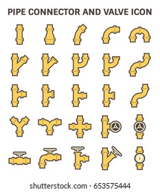 Pipe icon. Include pipe flanged, valve, pressure gauge and meter. For pipeline construction to transport liquid or gas in industry i.e. oil, natural gas. Also water supply in plumbing and irrigation.