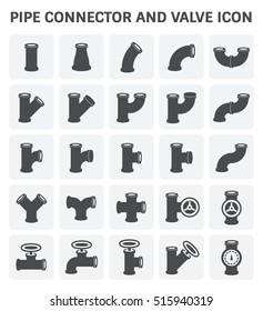 Pipe icon. Screwed fitting type. Include valve and pressure gauge. For pipeline construction to transport fluid or gas in industry i.e. oil, natural gas. Also water supply in plumbing and irrigation.