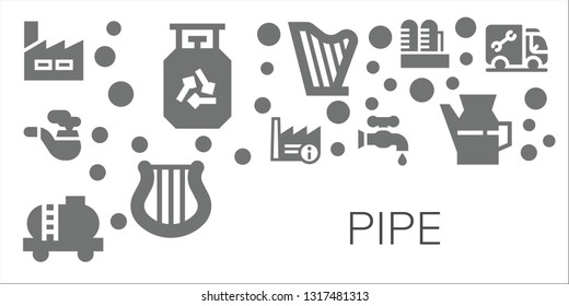 pipe icon set. 11 filled pipe icons.  Collection Of - Factory, Gas, Pipe, Tank, Faucet, Harp, Oil, Plumber