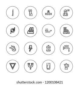 Pipe icon set. collection of 16 outline pipe icons with didgeridoo, factory, geyser, hose, faucet, water, welder, turner icons.