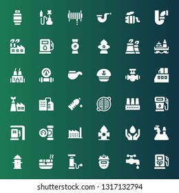 pipe icon set. Collection of 36 filled pipe icons included Gas station, Water tap, Welder, Pump, Ashtray, Hydrant, Hose, Water, Factory, Manometer, Gas, Grate, Eco factory, Pipe