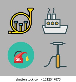 pipe icon set. vector set about french horn, oil platform, air pump and oil icons set.