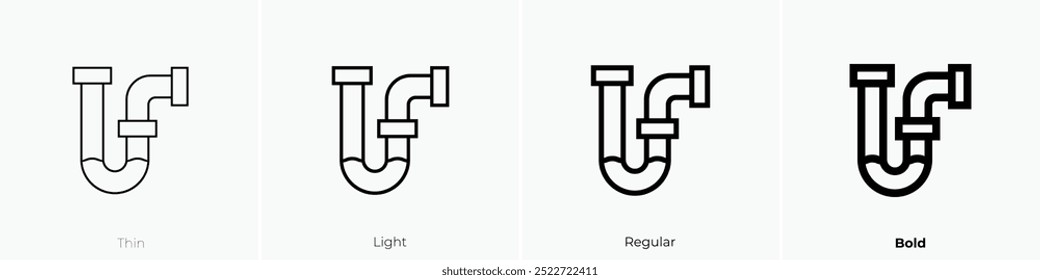 icono de tubería. Diseño de estilo delgado, ligero, regular y audaz aislado sobre fondo blanco