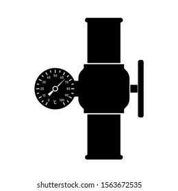 Pipe icon. Pipe with valve and meter. Barometer, Thermometer, Pressure gauge