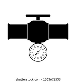 Pipe icon. Pipe with valve and meter. Barometer, Thermometer, Pressure gauge