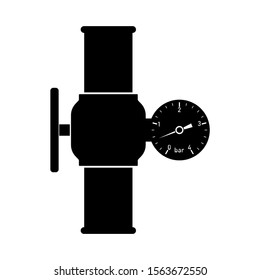 Pipe icon. Pipe with valve and meter. Barometer, Thermometer, Pressure gauge