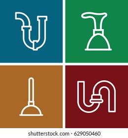 Pipe icons set. set of 4 pipe outline icons such as plunger