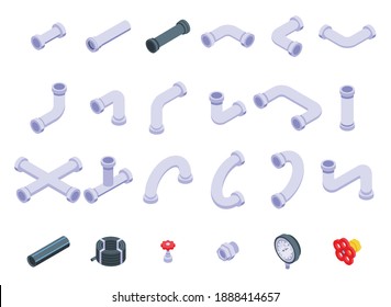 Pipe icons set. Isometric set of pipe vector icons for web design isolated on white background