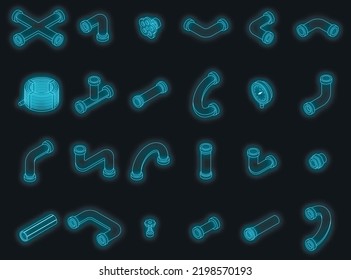 Pipe icons set. Isometric set of pipe vector icons neon color on black