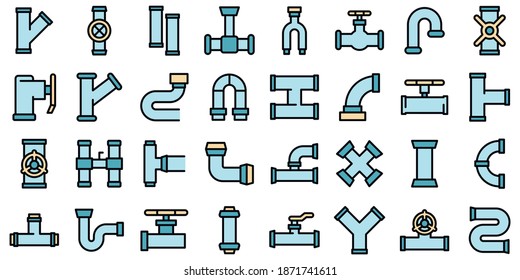 Pipe icons set. Outline set of pipe vector icons thin line color flat on white