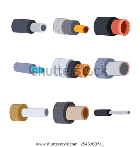 pipe insulation set cartoon. protection temperature, moisture heat, cold foam pipe insulation sign. isolated symbol vector illustration