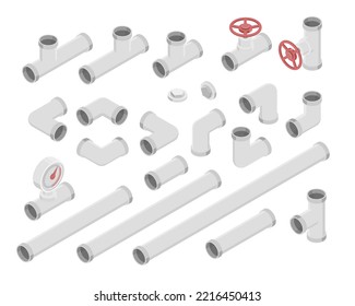 tubería de acero isométrico agua y tuberías de gas y aceite Conexión industrial con conjunto vectorial aislado de válvulas