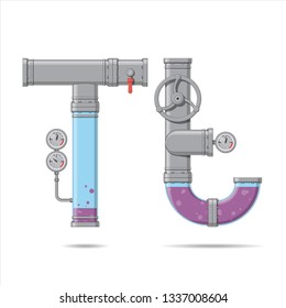 Pipe letter. Alphabet in cartoon syle.