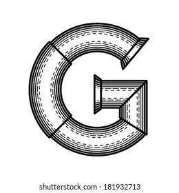 Pipe letter G made in style of engraving.