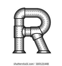 Pipe letter R made in style of engraving.