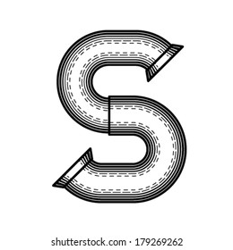 Pipe letter S made in style of engraving.