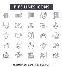 Pipe lines line icon signs. Linear vector outline illustration set concept.