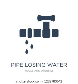 pipe losing water icon vector on white background, pipe losing water trendy filled icons from Tools and utensils collection, pipe losing water vector illustration