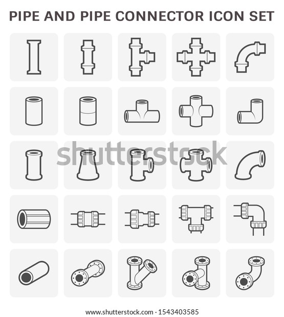 Pipe material and part icon such as per, steel,\
metal, pvc, connector and fitting vector icon set design, expand\
line icon.