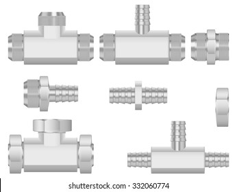 Pipe metal Fitting. Brass fitting with Threaded. Vector Illustration isolated on white background.