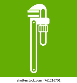 Pipe or monkey wrench icon white isolated on green background. Vector illustration
