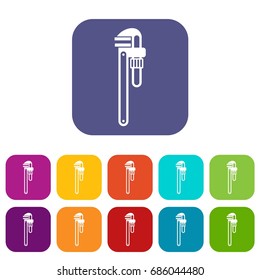 Pipe or monkey wrench icons set vector illustration in flat style in colors red, blue, green, and other