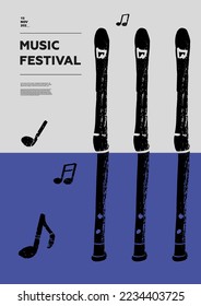 Pipe. Music festival poster. Wind musical instruments. Competition.  A set of vector illustrations. Minimalistic design. Banner, flyer, cover, print.