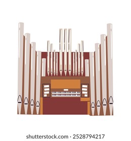 Pipe Orgel Clipart Cartoon-Stil. Einfache süße hölzerne Kirchenorgel flache Vektorgrafik. Altes griechisches Musikinstrument Dampforgel handgezeichnete Doodle-Stil. Vektordesign der Pfeifenorgel