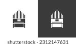 Pipe organ flat web icon. Pipe organ or church organ logo design. Keyboard instrument pipe organ sign silhouette solid black icon vector design. Musical instruments concept