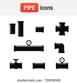 pipe pipeline water. Pipe fittings vector icons set. Tube industry, construction pipeline, drain system