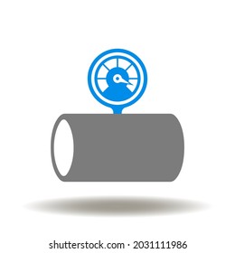 Tubería con ilustración vectorial del medidor de presión. Manómetro de tubería, símbolo de control del sensor de presión.