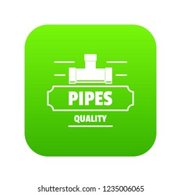 Pipe quality icon green vector isolated on white background