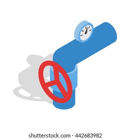 Pipe with a red valve and meter icon in isometric 3d style on a white background