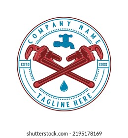 Pipe Repair Emblem Logo Design. Customizable Wrench Concept And Faucet Icon, For Home Plumbing Repair Business.