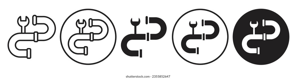 Pipe Repair Icon. Household bathroom pipeline fixing service tool symbol. Vector set of home drain plumbing tube. Flat outline of industrial sewer drainage cleaner sink. Logo of gas or water leak