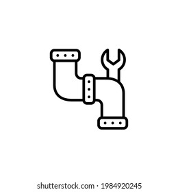 Pipe Repair Icon Vector Outline Illustration. Plumbing, Pipe Replacement, Repair Drain Pipe Line Icon.