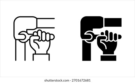 Pipe repair linear icon set, plumbing, pipe and wrench. vector illustration on white background