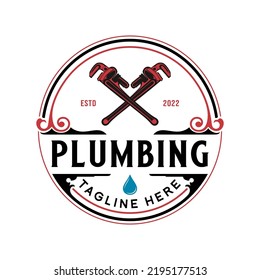 pipe repair vector logo design. the concept of a wrench that can be adjusted with a water faucet icon, for plumbing repairs and home maintenance.