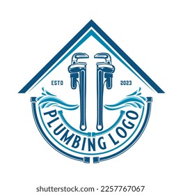 pipe repair vector logo design. the concept of a wrench that can be adjusted with a water faucet icon, for plumbing repairs and home maintenance.