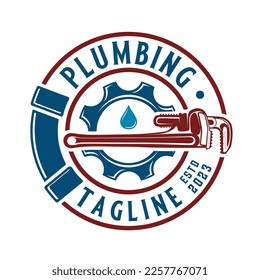 pipe repair vector logo design. the concept of a wrench that can be adjusted with a water faucet icon, for plumbing repairs and home maintenance.