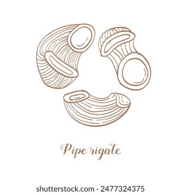 Pipe rigate pasta illustration. Vector sketch. Traditional Italian food. Hand-drawn image. Isolated icon