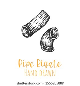 Pipe rigate type pasta hand drawn vector illustration, isolated sketched pasta shape.