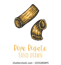 Pipe rigate type pasta hand drawn vector illustration, isolated sketched pasta shape.
